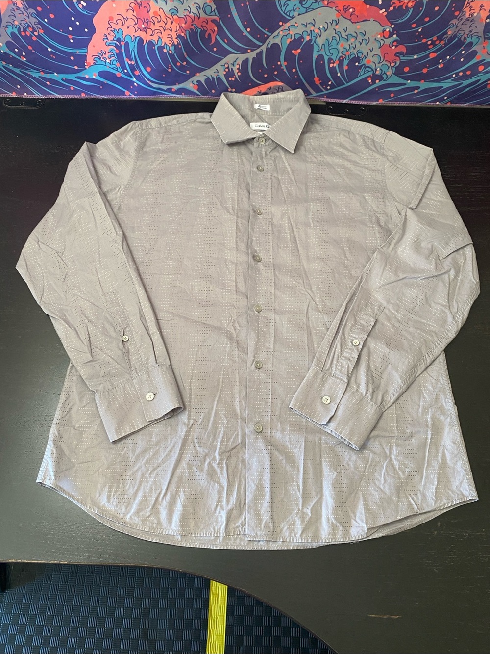 Calvin Klein Men's Light Gray Dress Shirt with Subtle Pattern